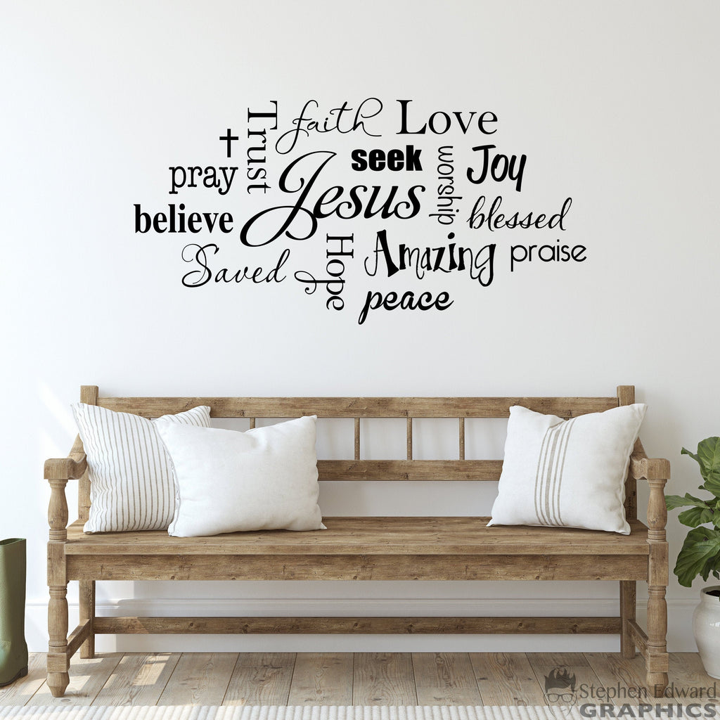 Jesus Wall Decal | Christian Subway Art Decor | Trust Joy Faith Love Pray Vinyl
