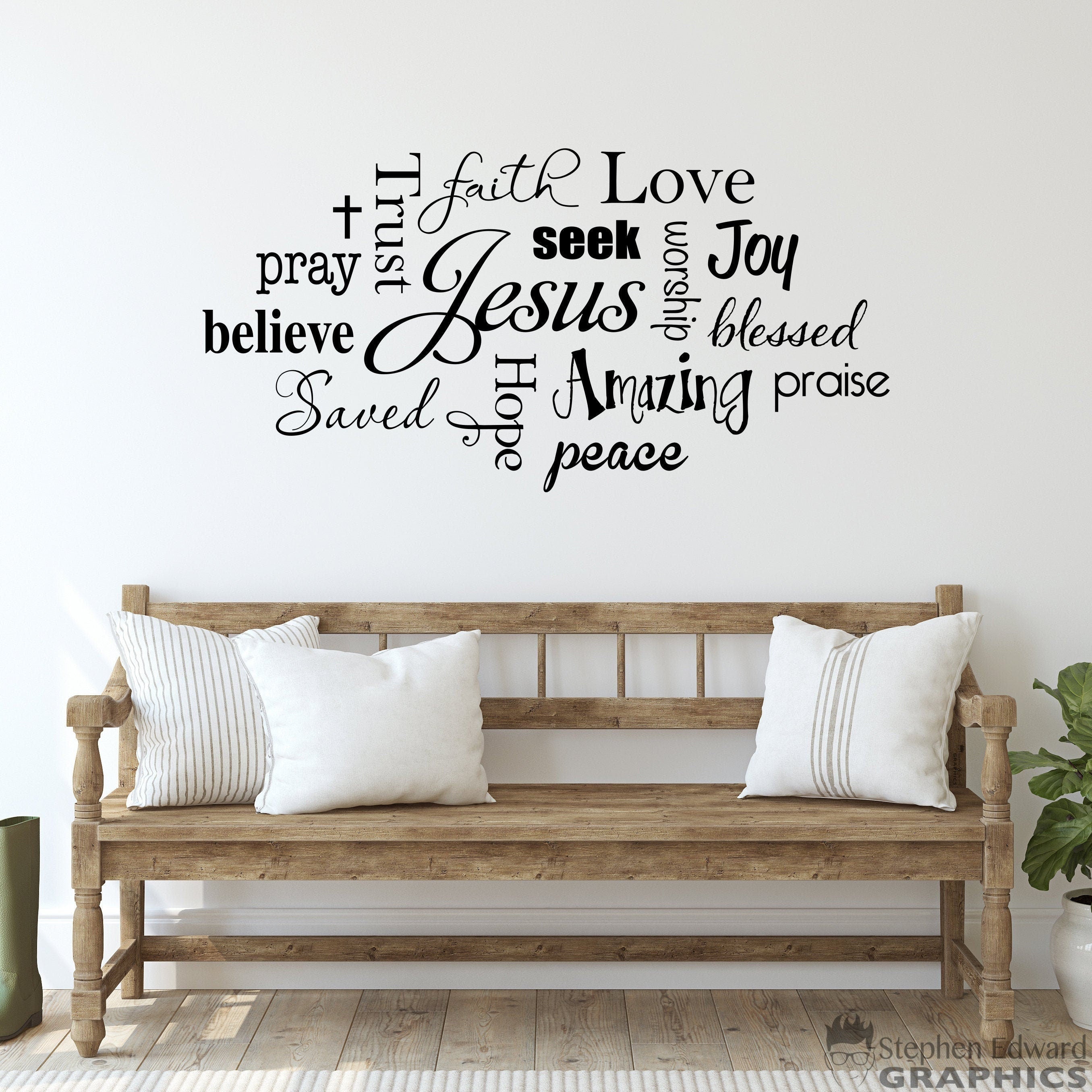 Jesus Wall Decal | Christian Subway Art Decor | Trust Joy Faith Love Pray Vinyl