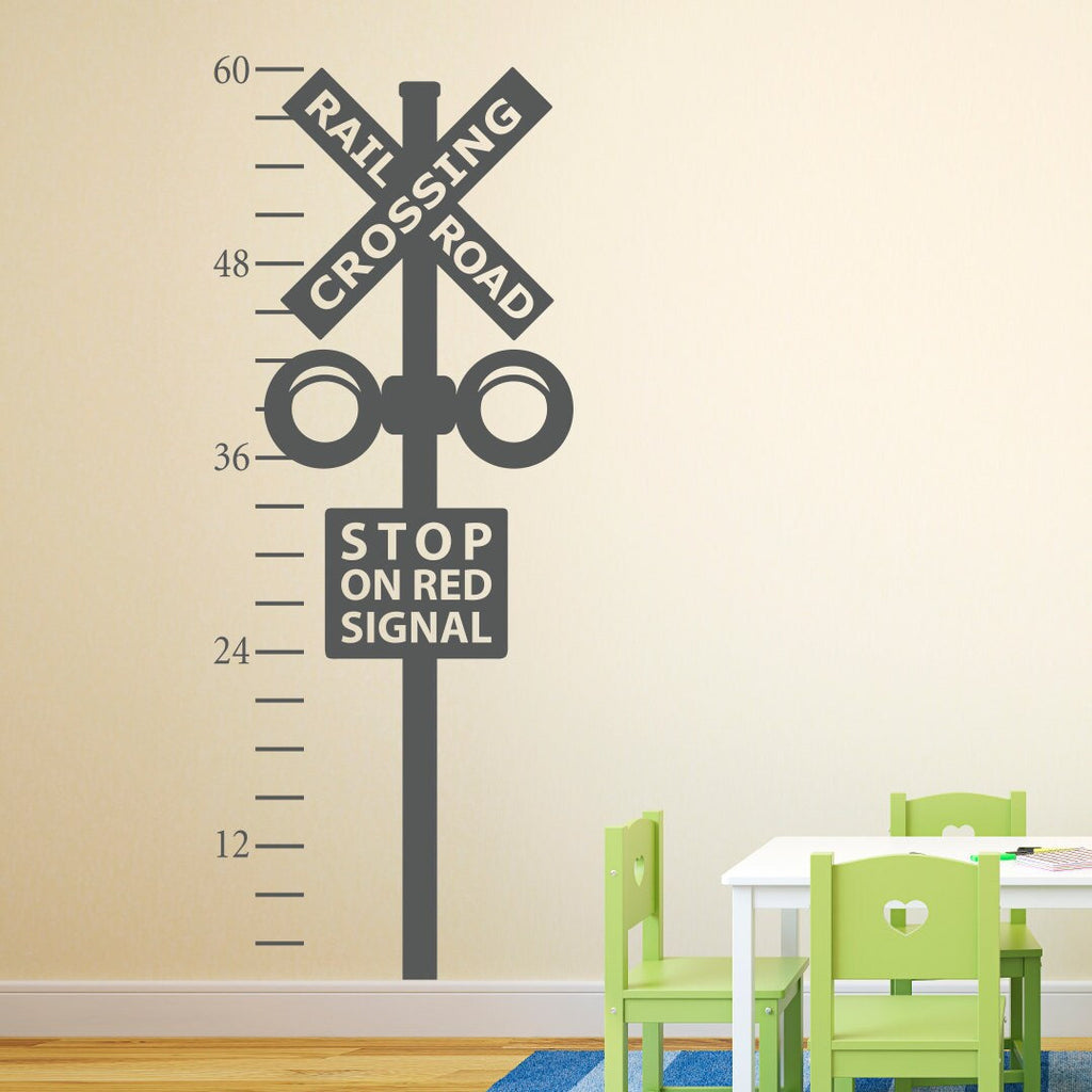 Railroad Crossing Growth Chart Decal - Train Crossing Wall Decal - Train Wall Art