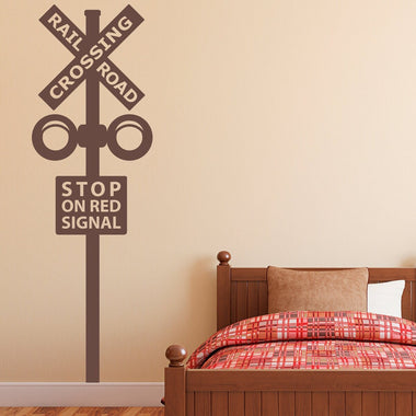 Railroad Crossing Sign Decal - Train Crossing Wall Decal - Train Wall Art - 5 foot