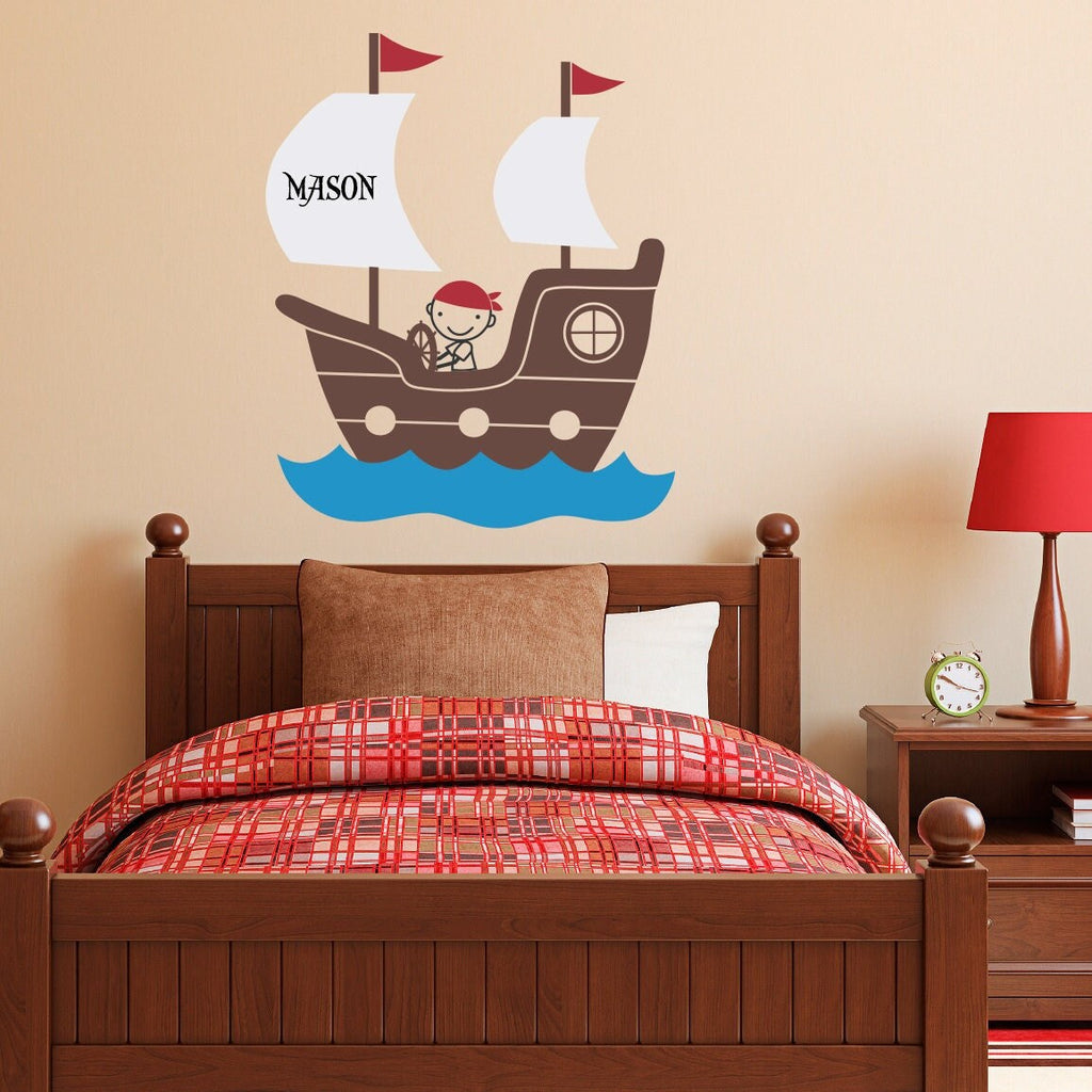 Pirate Ship Wall Decal with Personalized Boys Name - Pirate Wall Art - Children Wall Decals