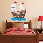 Pirate Ship Wall Decal with Personalized Boys Name - Pirate Wall Art - Children Wall Decals