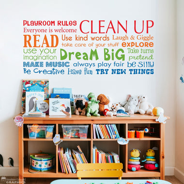 Playroom Rules Decal - Have Fun - Read - Dream Big - Make Music - Multiple Color Version - Horizontal Large
