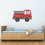 Firetruck Wall Decal Personalized | Boy Name Fireman Vinyl | Fire Truck Wall Sticker | Printed Decal