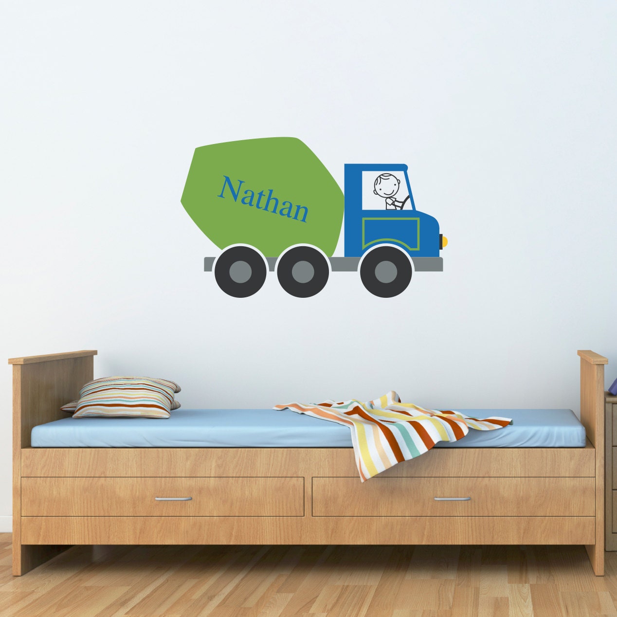 Cement Truck with Name and Initial Wall Decal | Wall Sticker