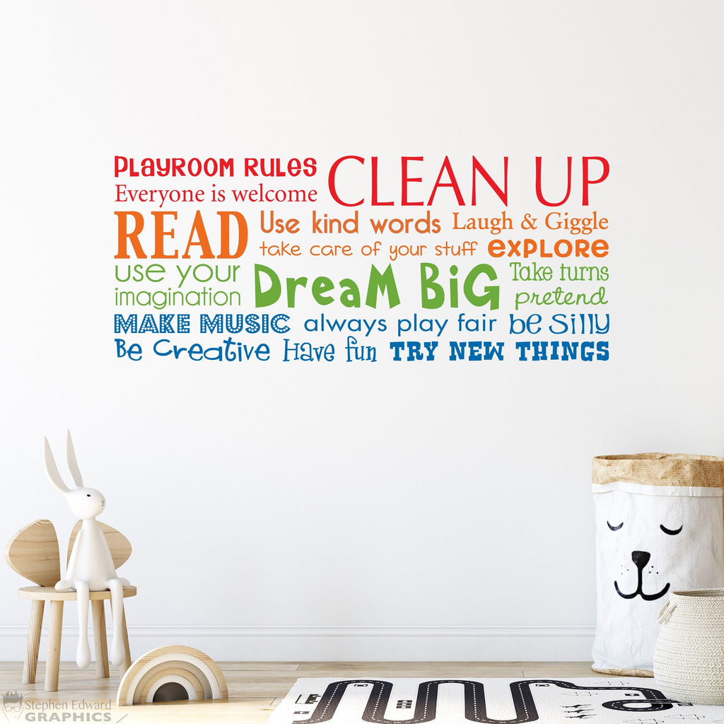 Playroom Rules Decal - Have Fun - Read - Dream Big - Make Music - Multiple Color Version - Horizontal Large