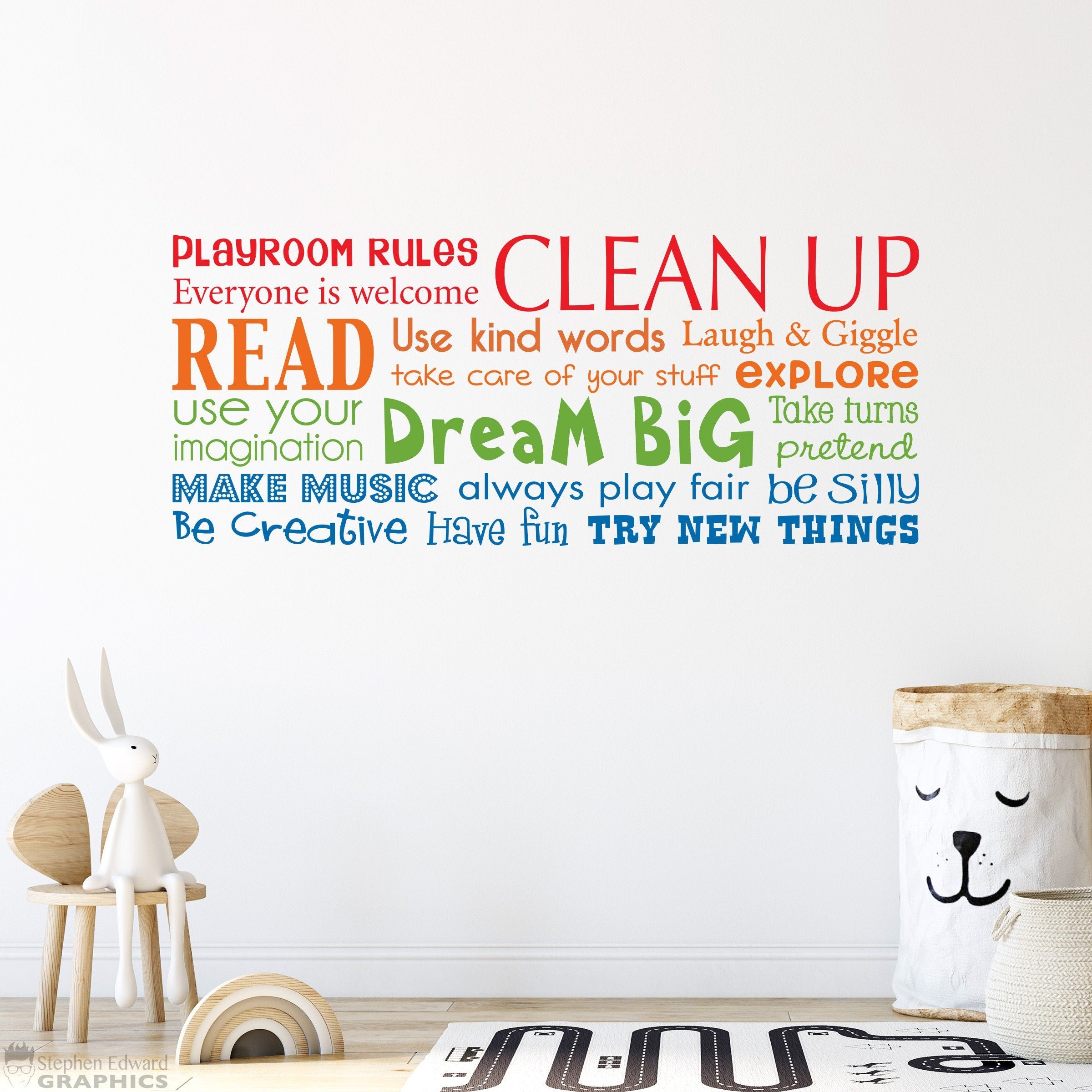 Playroom Rules Decal - Have Fun - Read - Dream Big - Make Music - Multiple Color Version - Horizontal Large