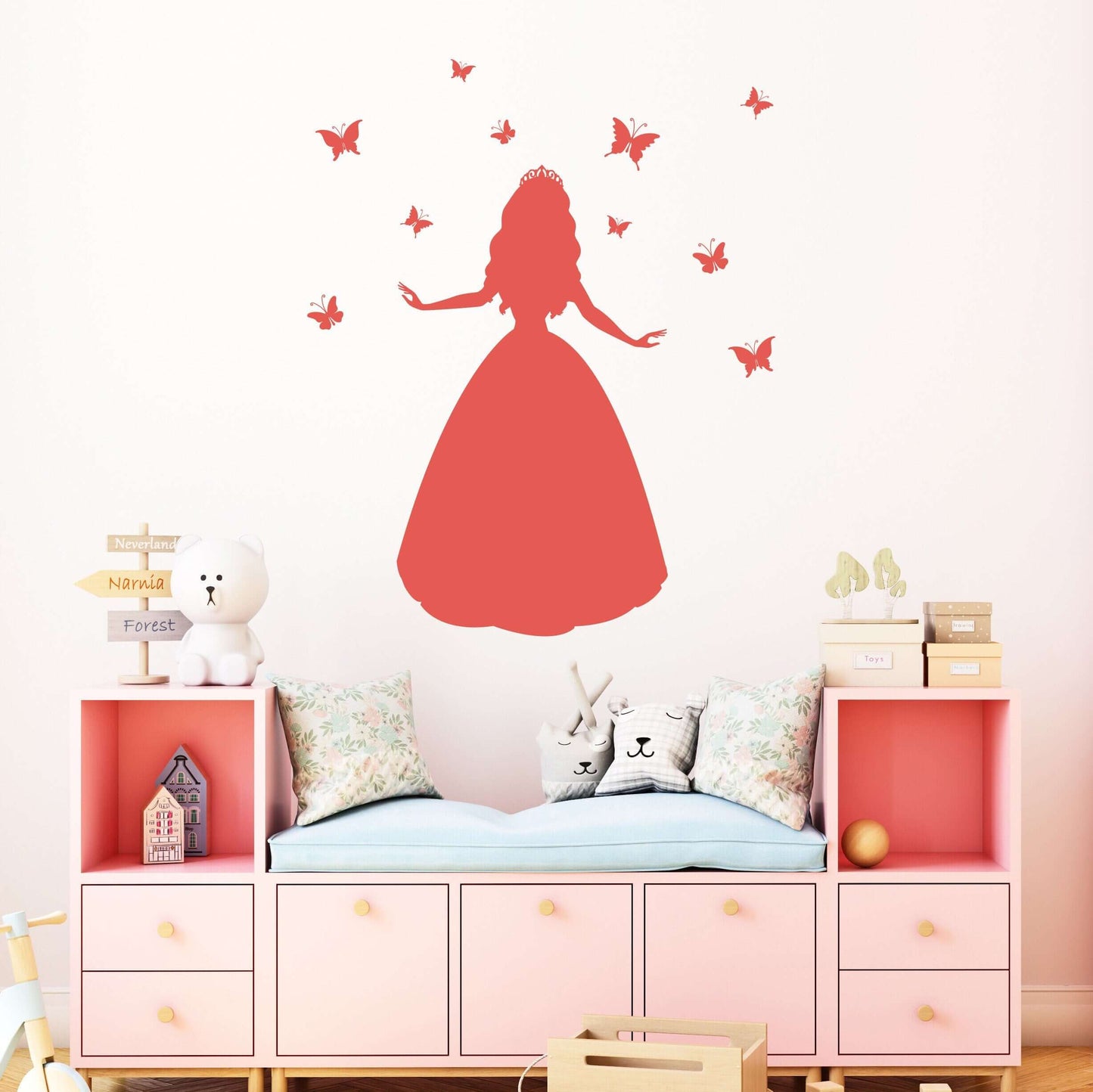Princess with Butterflies Wall Decal | Girl Bedroom Decor | Princess & Crown | Butterfly Vinyl Wall Art