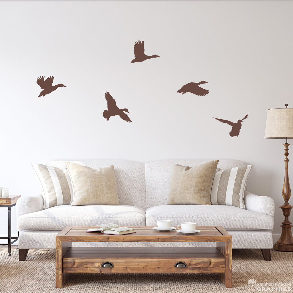 Duck Wall Decal Set | Mallard Ducks Flying | Man Cave Decor | Set of 5