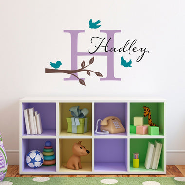 Personalized Name Decal with Birds & Branch.