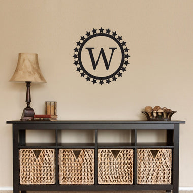 Personalized Initial Star Circle Wall Decal - Initial Decal Circle - Medium