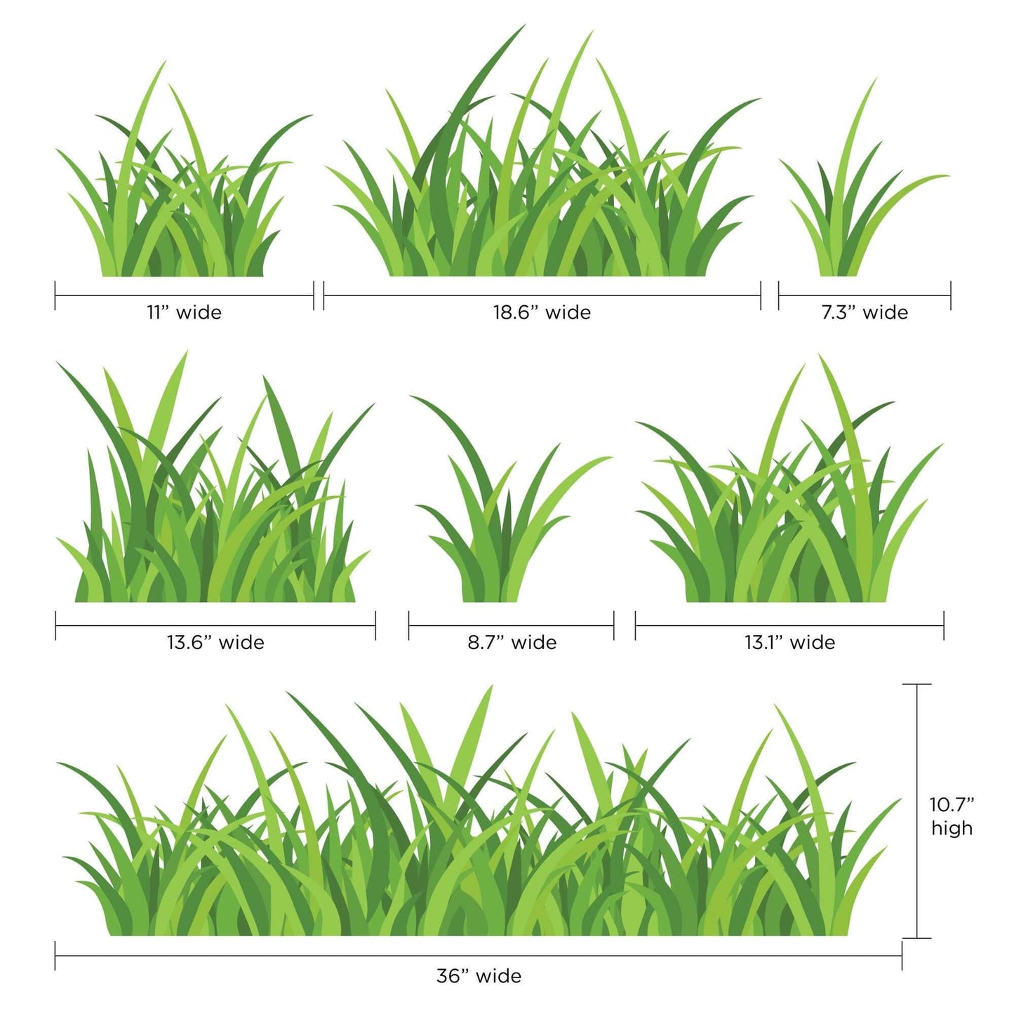 Multicolored Grass Decal Set | Set of 7 Grass Patches | Children Bedroom Decor