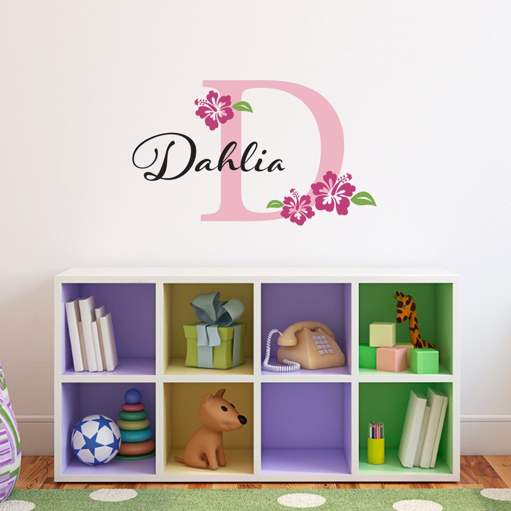Personalized Flower Wall Decal set. Hibiscus Flowers.