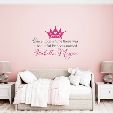 Once upon a time Wall Decal - Personalized Name Decal - Princess Crown - Large