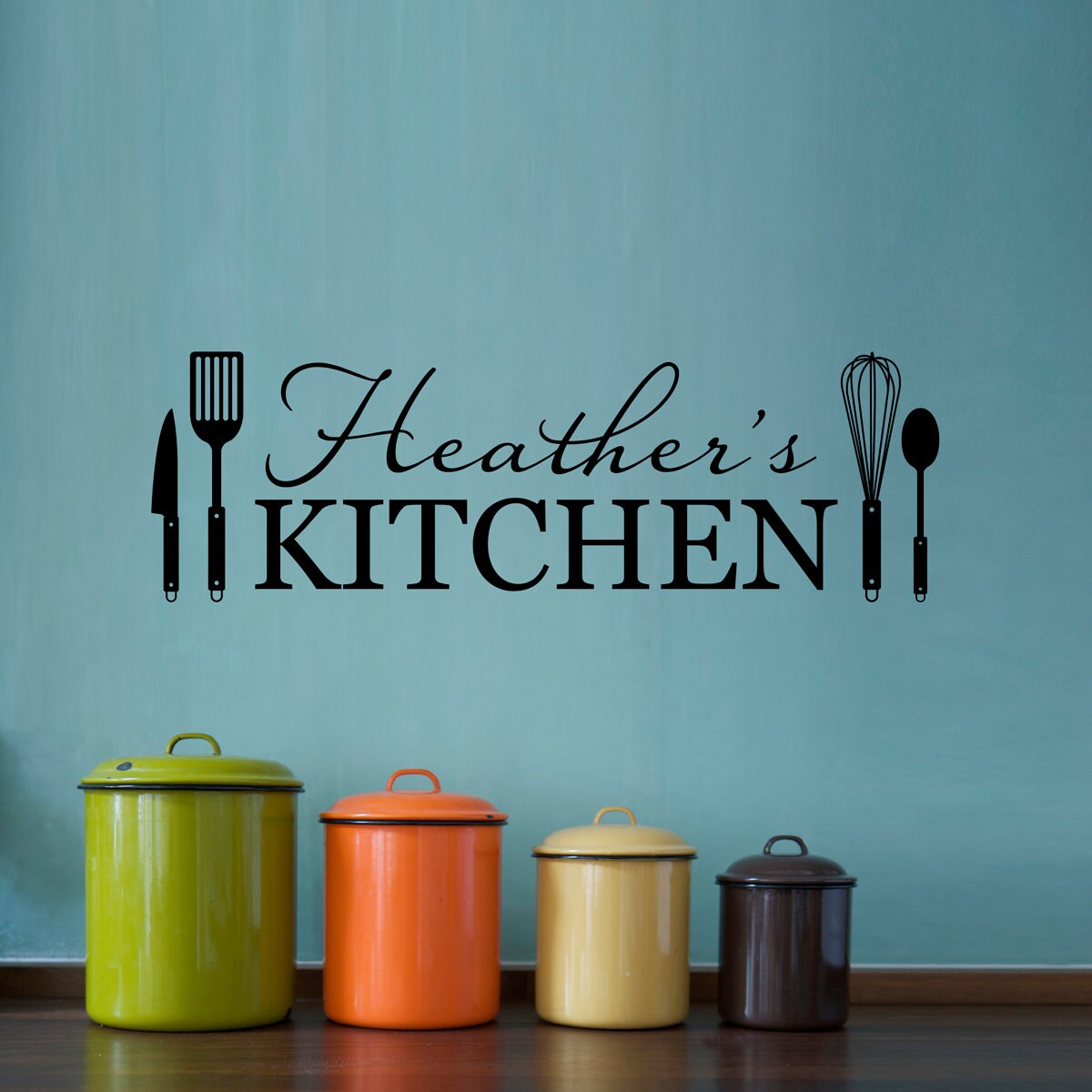 Kitchen Decal | Personalized Name Wall Art | Kitchen Utensil Vinyl Graphics | Wall Decor