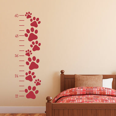 Paw Print Growth Chart Wall Decal - Growth Chart Dog Pawprint - Cat Paw Prints Wall Art