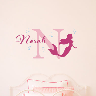 Personalized Mermaid Wall Decal set. Little Girl Decor.