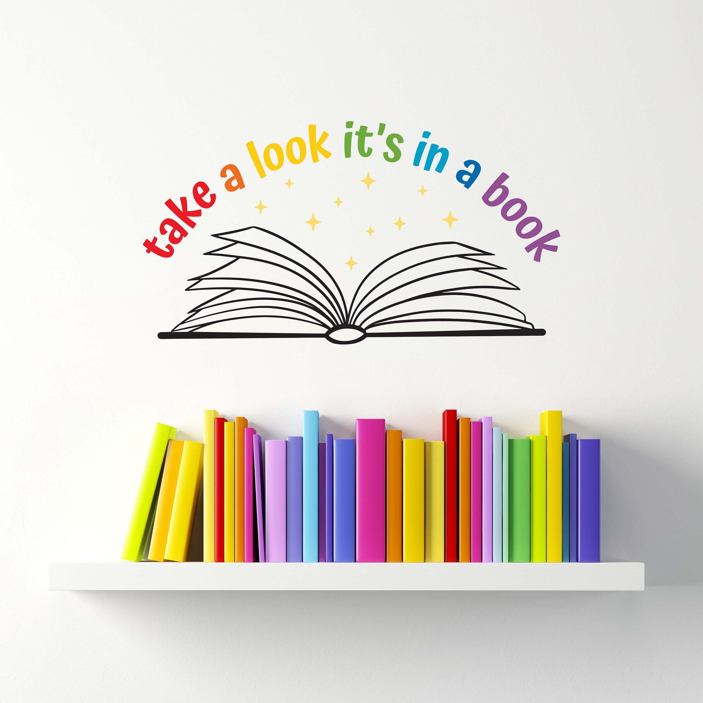 Take a look it's in a book decal design. Rainbow colored words with a book and stars.