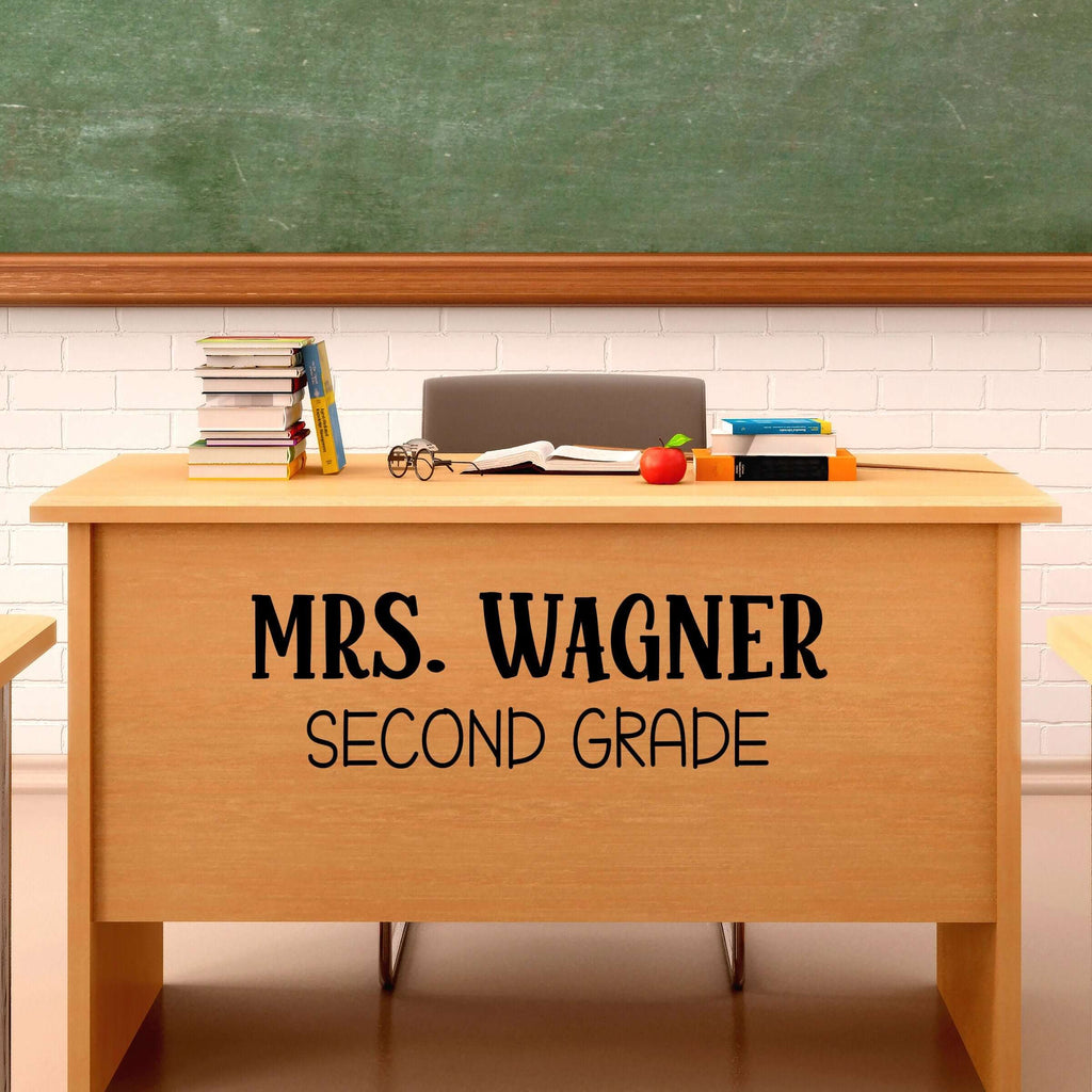 Teacher Name and Grade Decal. Whimsical font style. Classroom Decor.