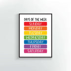 Days of the week Poster or Print.