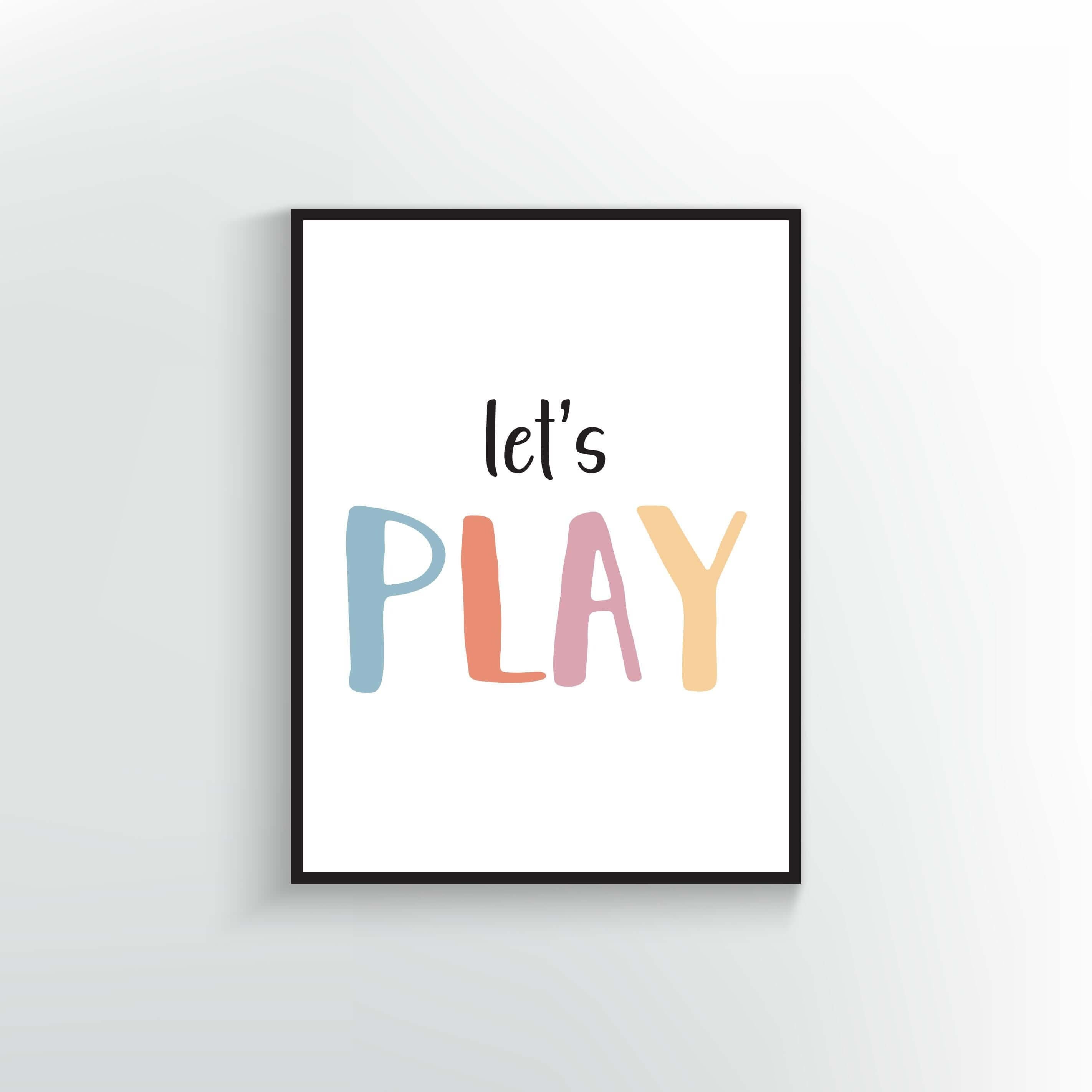 Let's Play Poster or Print. Muted Rainbow color scheme. Playroom Decor.