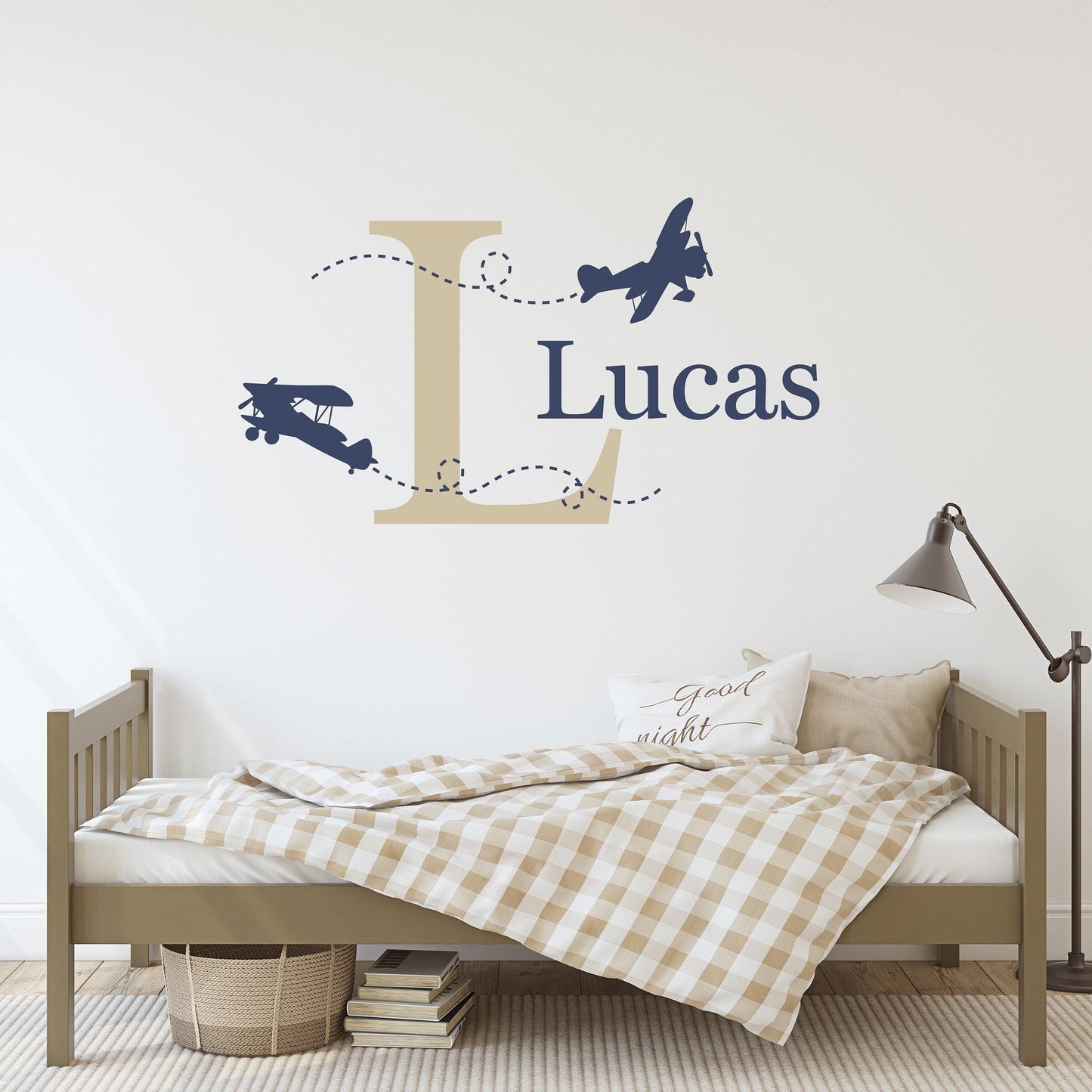 Personalized Airplane Wall Decal Set. Initial, Name, Airplanes.
