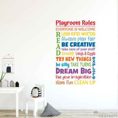Playroom Rules Wall Decal. Playroom decor. Share, Dream big, Have fun.