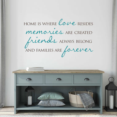 Home is where love resides Decal. Memories are created Friends always belong and Families are forever