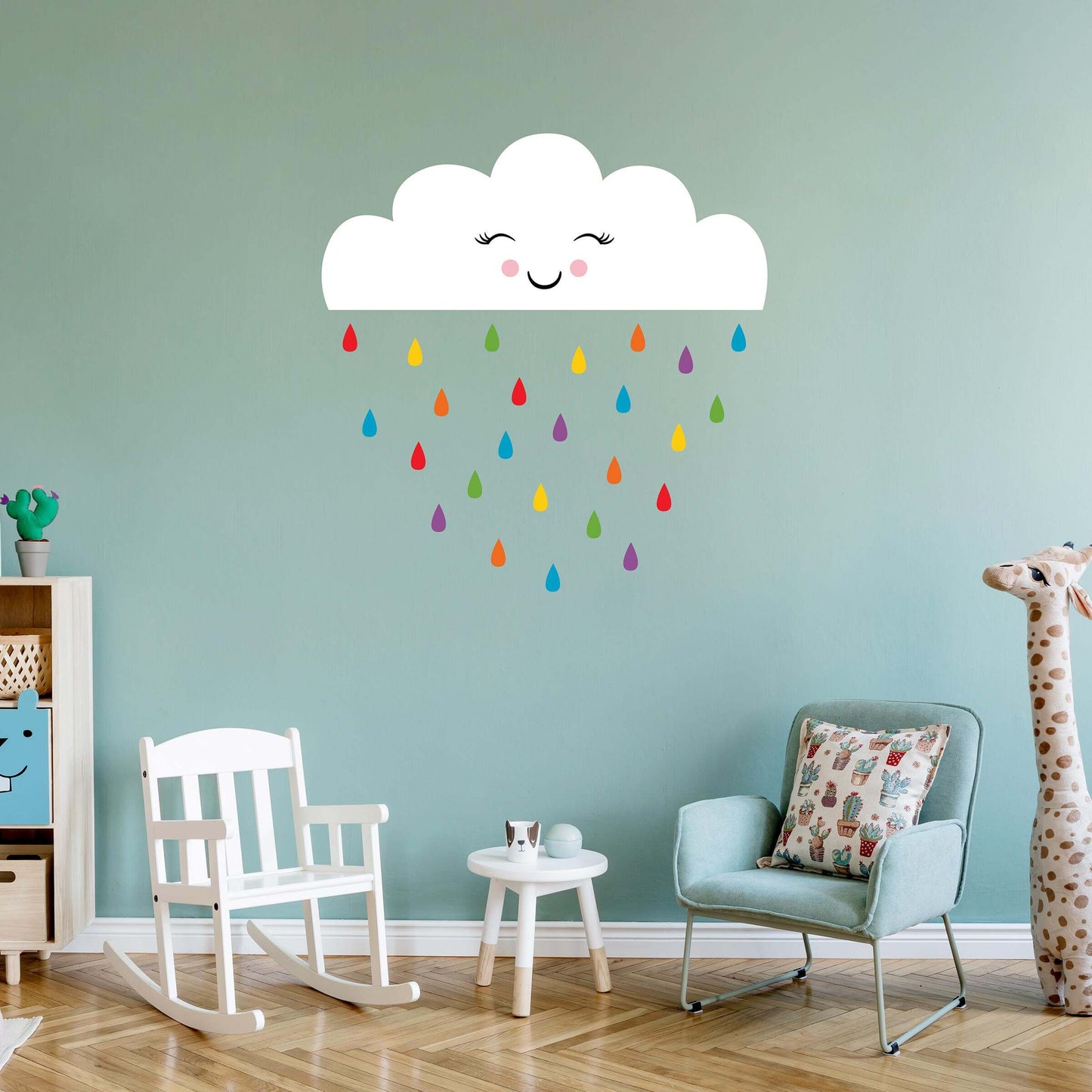 Smiling Cloud with Rainbow raindrops Decal Set | Nursery Decor | Kid Bedroom Wall Art