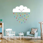 Smiling Cloud with Rainbow raindrops Decal Set | Nursery Decor | Kid Bedroom Wall Art