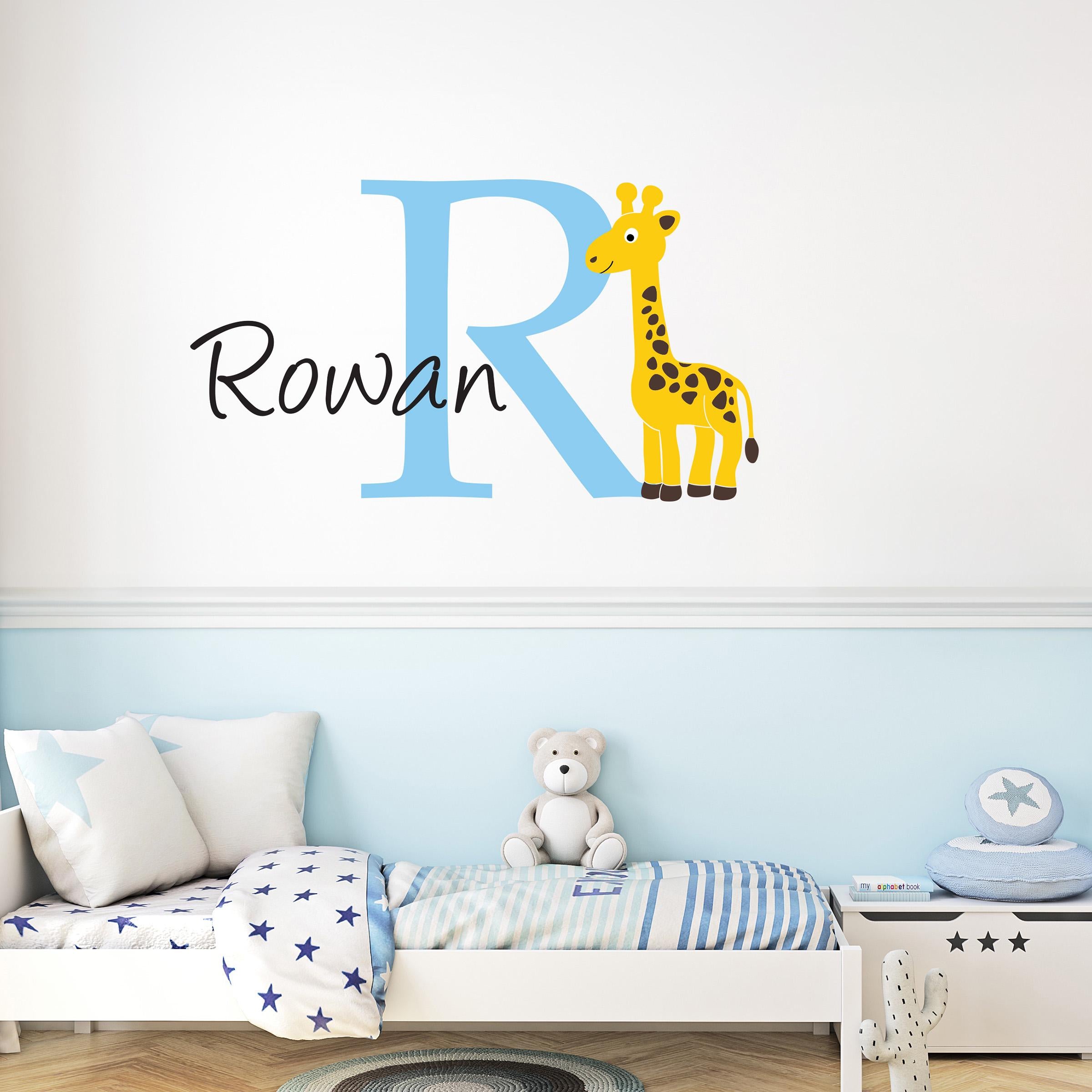 Personalized Giraffe Wall Decal set which includes an initial, name and giraffe.