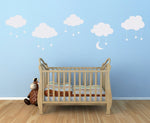Cloud Decal Set with Dangle Stars & Moon. Set of FIVE Clouds. Nursery Decor.