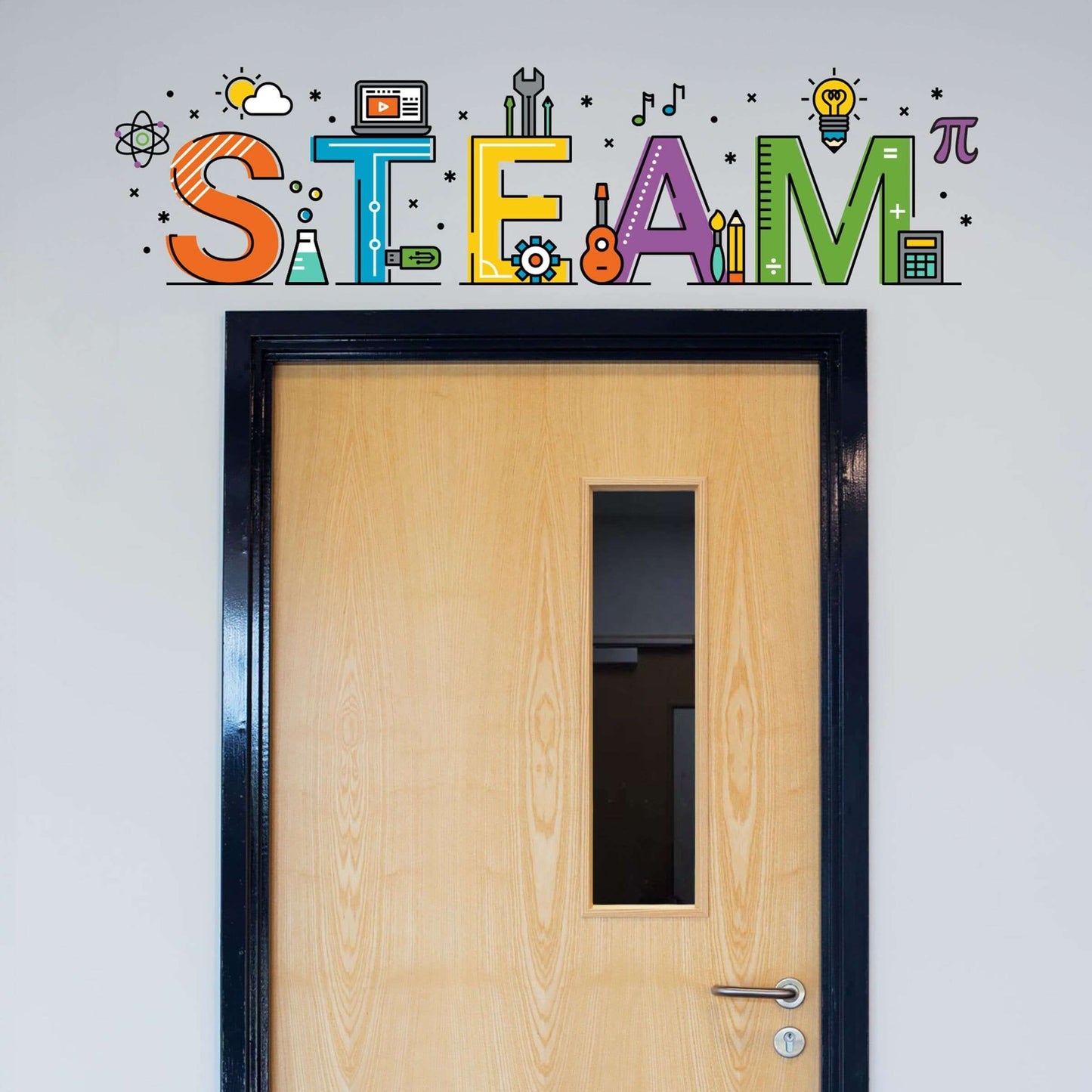 STEAM graphic wall decal. Classroom decor. Graphics representing Science, Technology, Engineering, Art and Math.