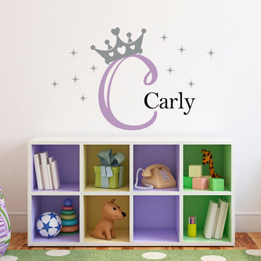 Personalized Princess Crown Decal Set with sparkles. Princess Bedroom Decor.