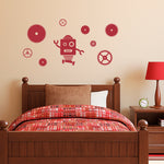 Robot and Gears Decal Set - Gears Wall Decal - Robot Wall Sticker - Boy Bedroom Decor - Medium