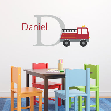 Firetruck Decal Set. Personalized Wall Decal. Fire truck decor.