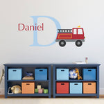 Firetruck Initial Name Wall Decal Set - Personalized Fire Truck Wall Decal - Boy Bedroom Wall Art - Large