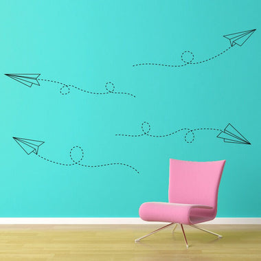 Flying Paper Airplanes Decal Set - Office Decor - Large