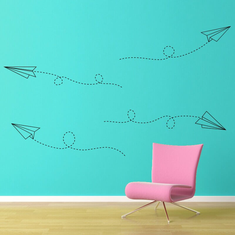 Flying Paper Airplanes Decal Set - Office Decor - Large