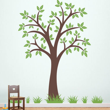 Tree Wall Decal with Grass - 80 inch Tree - Tree Decal Set - Grass Wall Stickers