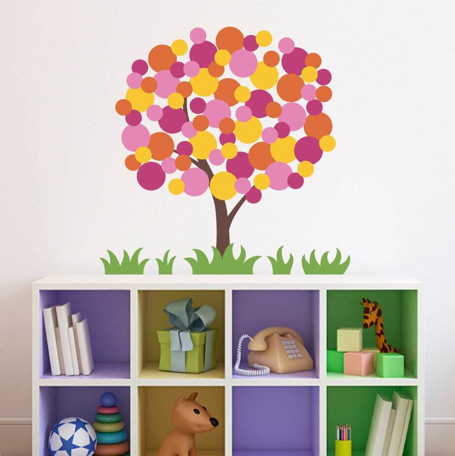 Tree Wall Decal with Polka Dots - Grass Wall decal - Children Wall Decals - Polka Dot Tree - Medium