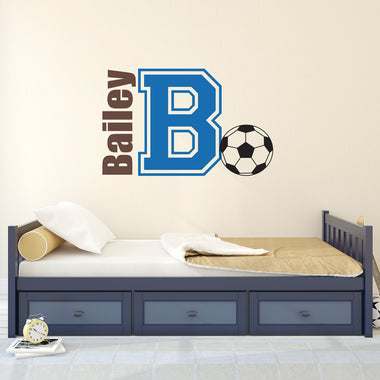 Soccer Decal with Name & Initial - Sports Wall Decal - Girl or Boy Bedroom Wall Art - Soccer Ball Wall Decal - Large