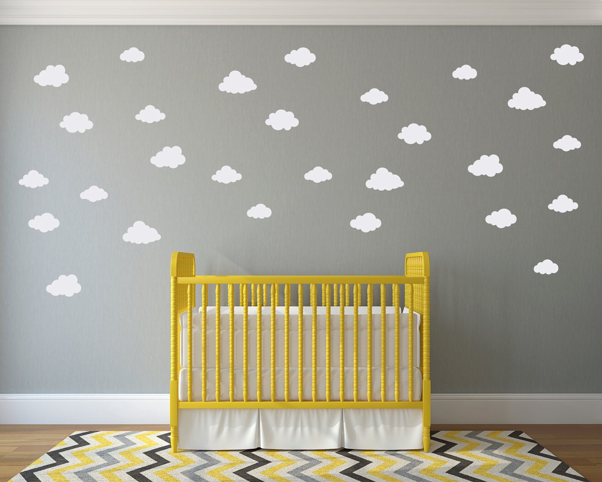 Puffy Cloud Decal Set - (Set of 28) - Cloud Wall Sticker - Children Wall Decal - Nursery Decor