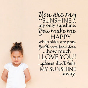 You are my Sunshine Wall Decal - Sunshine Wall Art - Quote Decal - I love you Wall Sticker