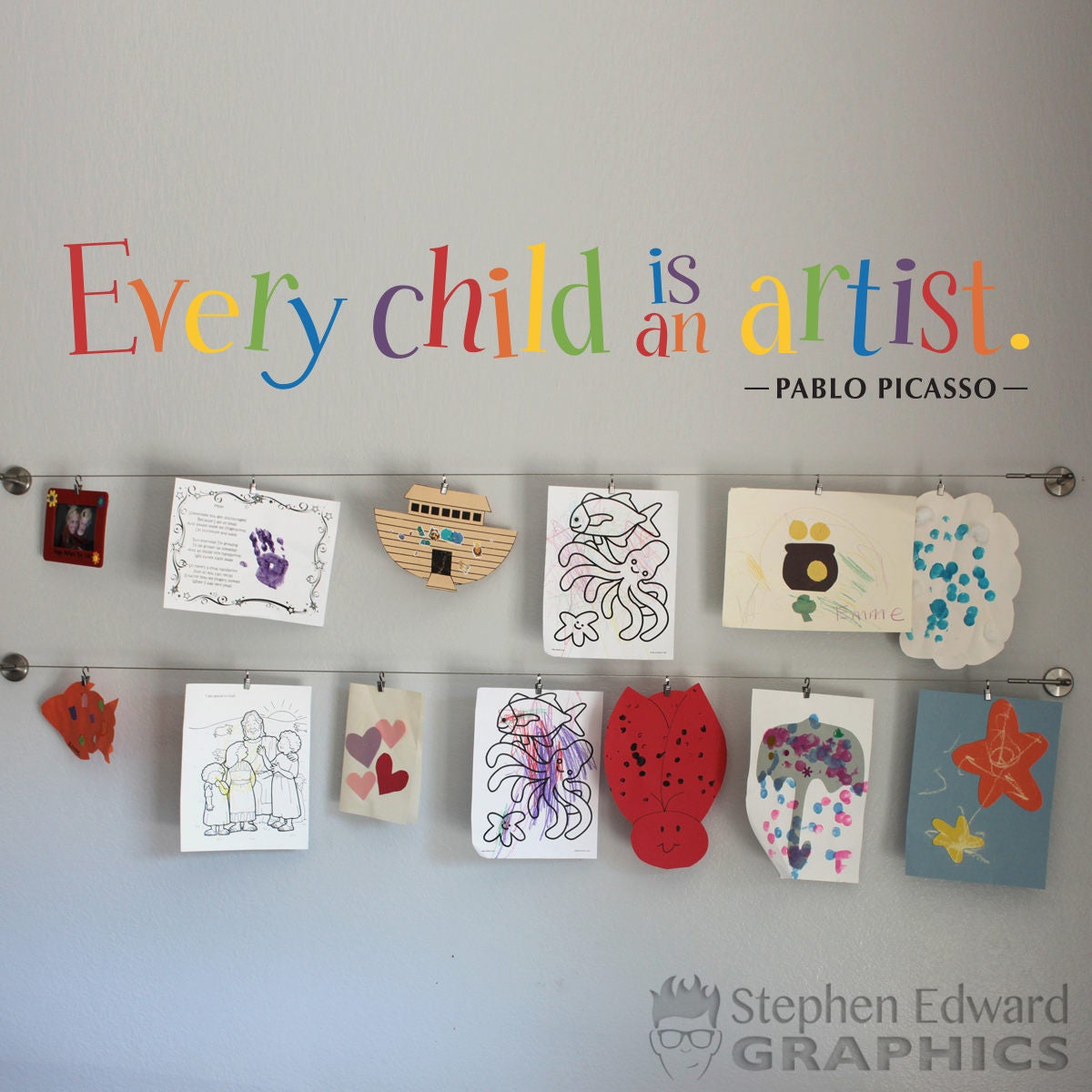 Every Child is an Artist Wall Sticker | Children Artwork Display Decal | Picasso Quote | Printed Rainbow Decal | Multiple sizes available