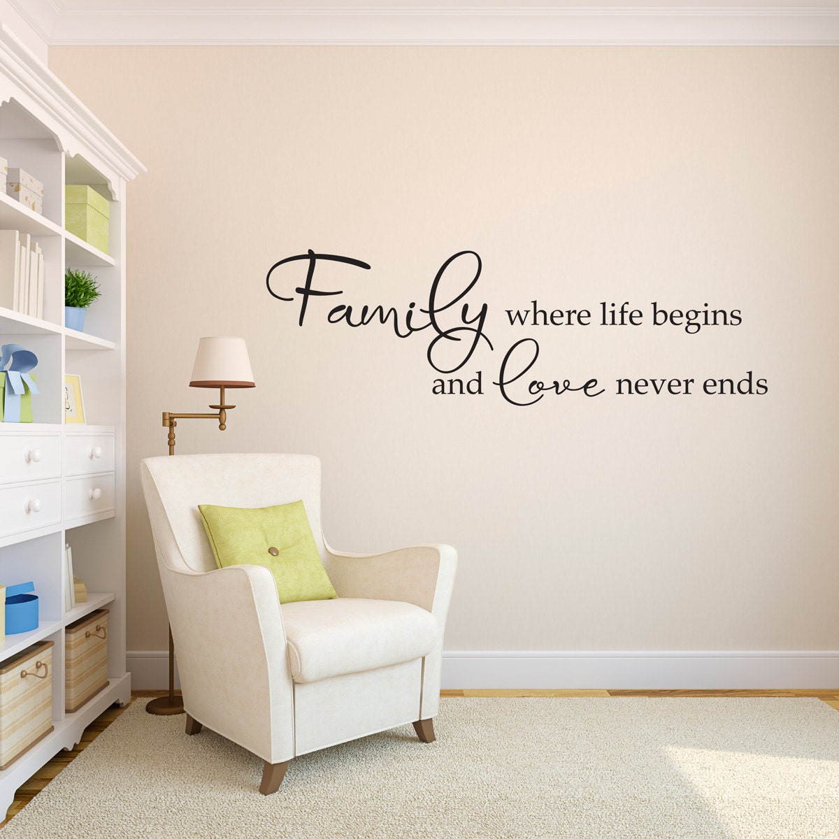 Family Wall Decal - Family where life begins and love never ends decal - Living Room Wall Sticker