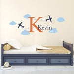 Airplane Wall Decal with Initial and Name - Personalized Boy Name Decal - Plane Wall Sticker - Boy Bedroom Decor - Large