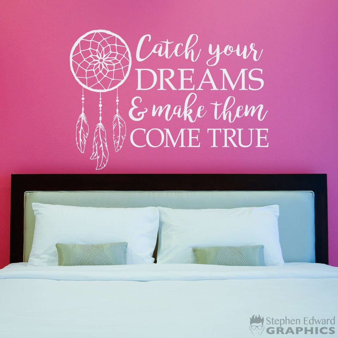 Dreamcatcher Decal | Catch your Dreams & make them come true Quote | Dream Catcher Bedroom Wall Vinyl