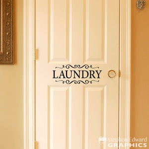 Laundry Decal | Door Sticker | Laundry with scrolls Wall Decal | Laundry Room Vinyl Decor