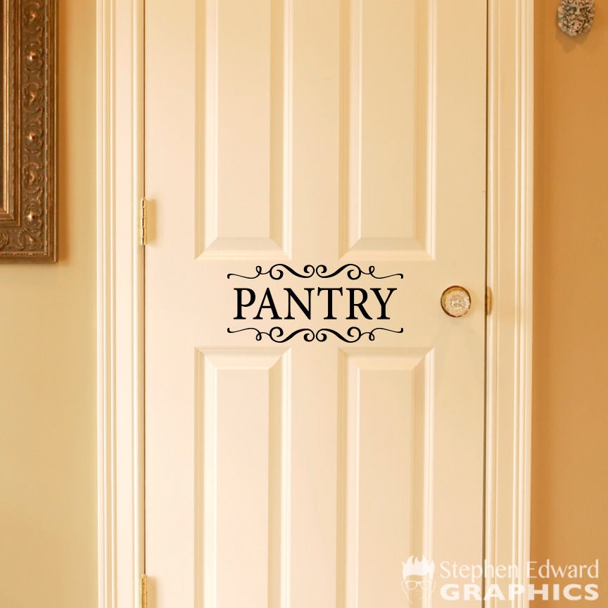 Pantry Decal - Door Sticker - Pantry with scrolls Wall Decal - Kitchen Decor